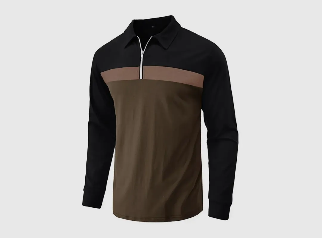 FitVille Men's Fashion Colorblock Long-Sleeve Zip Henley Polo Shirt sold by FitVille