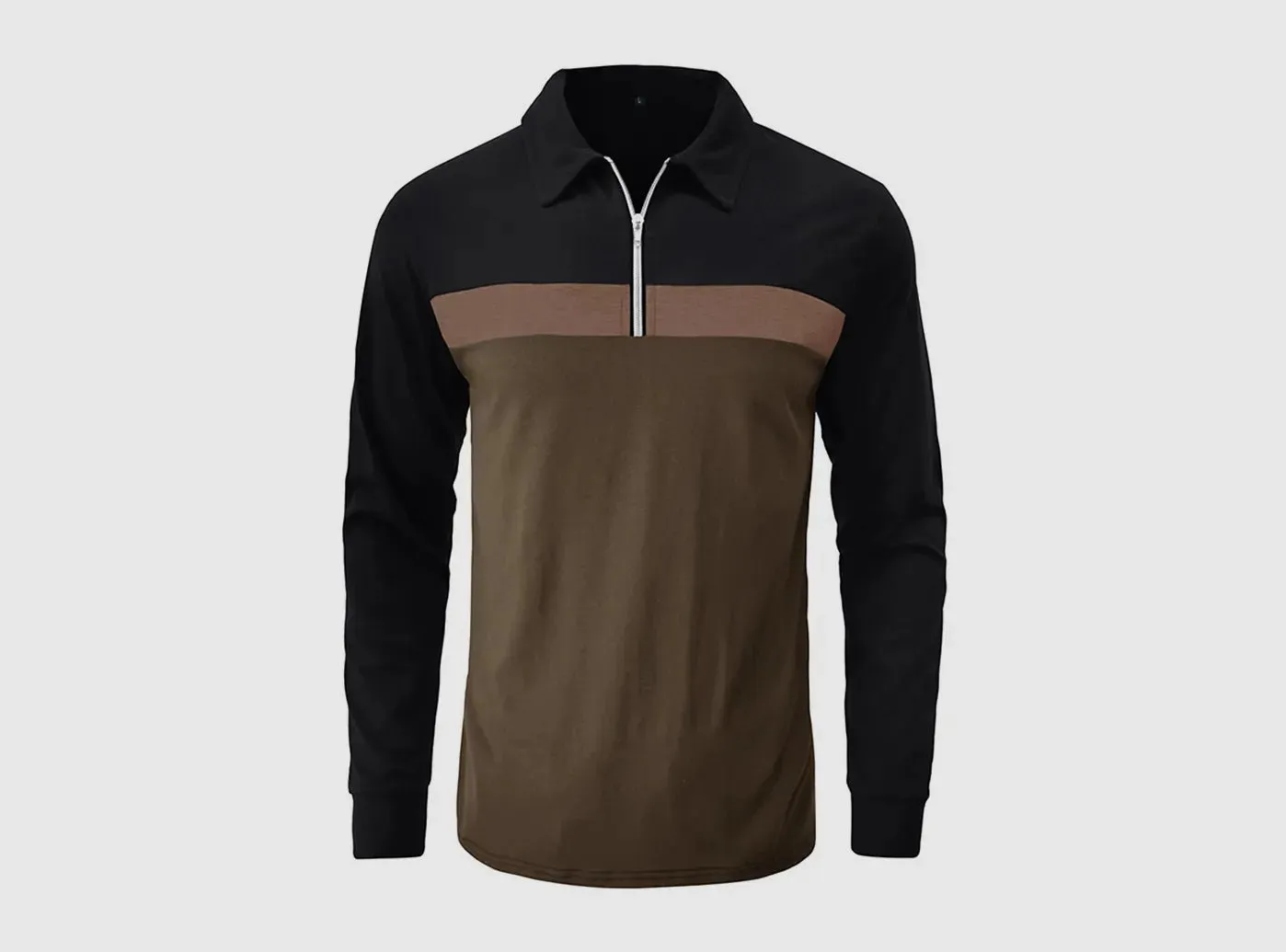 FitVille Men's Fashion Colorblock Long-Sleeve Zip Henley Polo Shirt sold by FitVille product image thumbnail 3