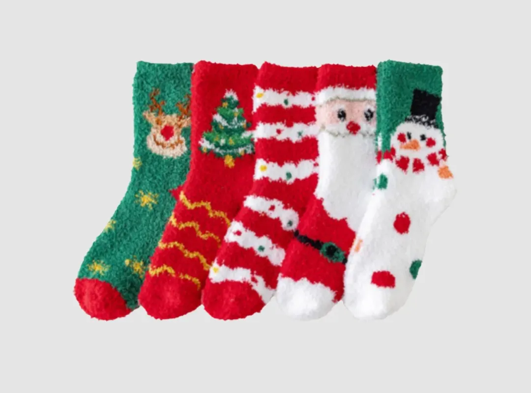 FitVille Women's Fuzzy Christmas Socks-5-Pack sold by FitVille