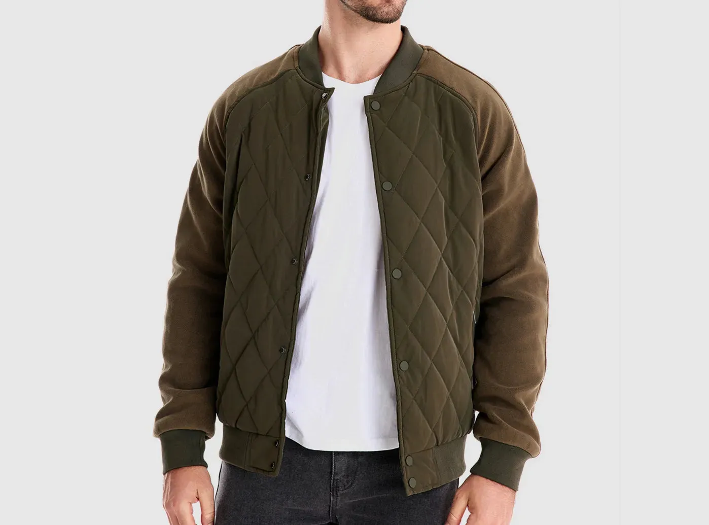 FitVille Men's Patchwork Fleece-Lined Bomber Jacket sold by FitVille product image thumbnail 2
