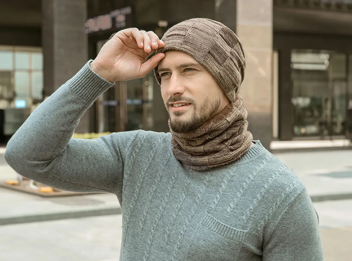 FitVille Men's Winter Beanie Hat and Scarf Set sold by FitVille product image thumbnail 4