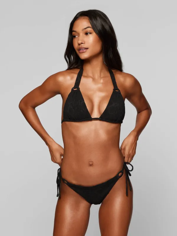 The Tamarama Triangle Bikini Top - Black Textured Rivulet Jacquard made by Baiah