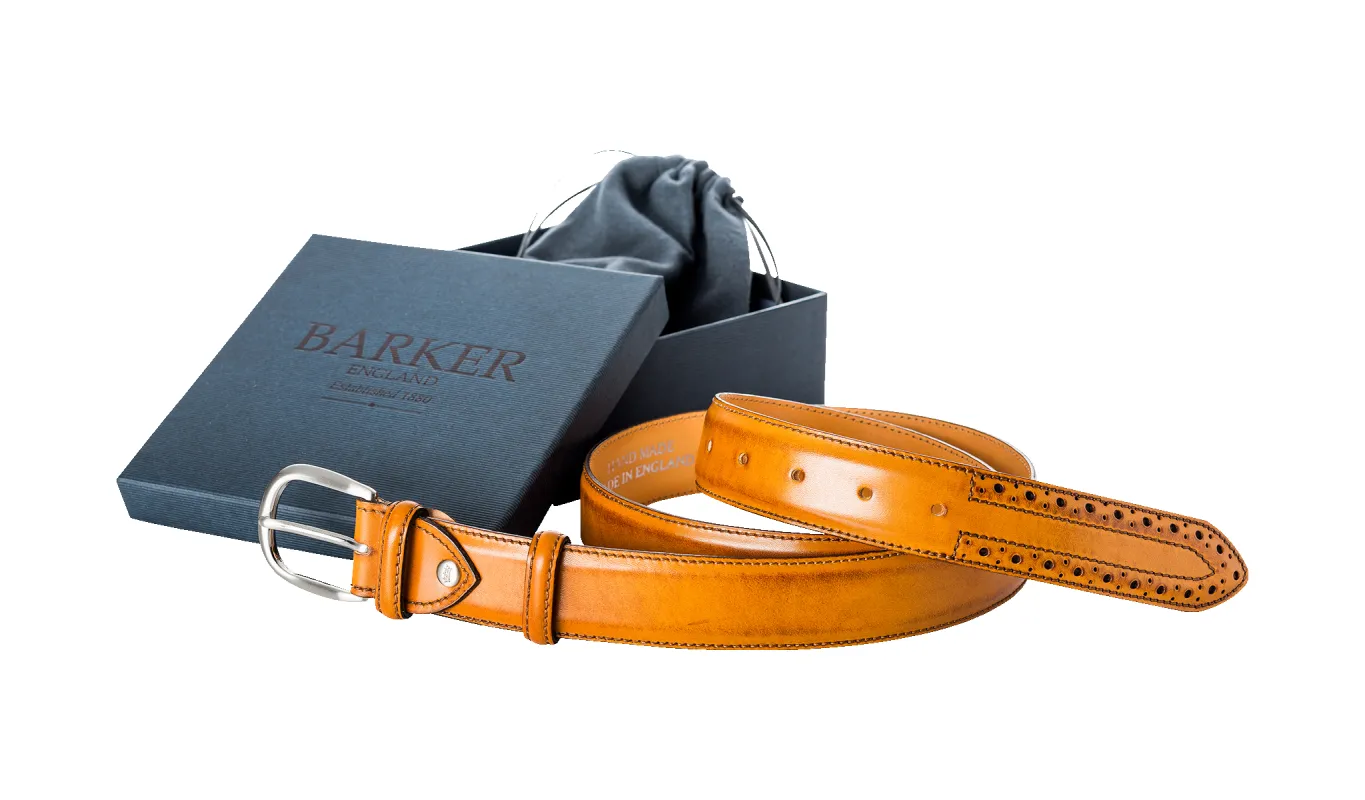 Brogue Belt - Cedar Calf sold by Barker Shoes