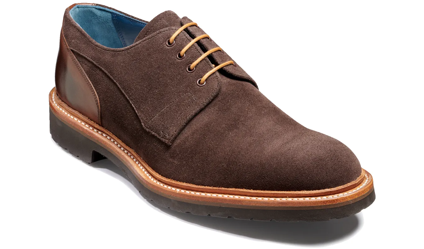 Harlem - Bitter Choc Suede / Walnut Calf sold by Barker Shoes