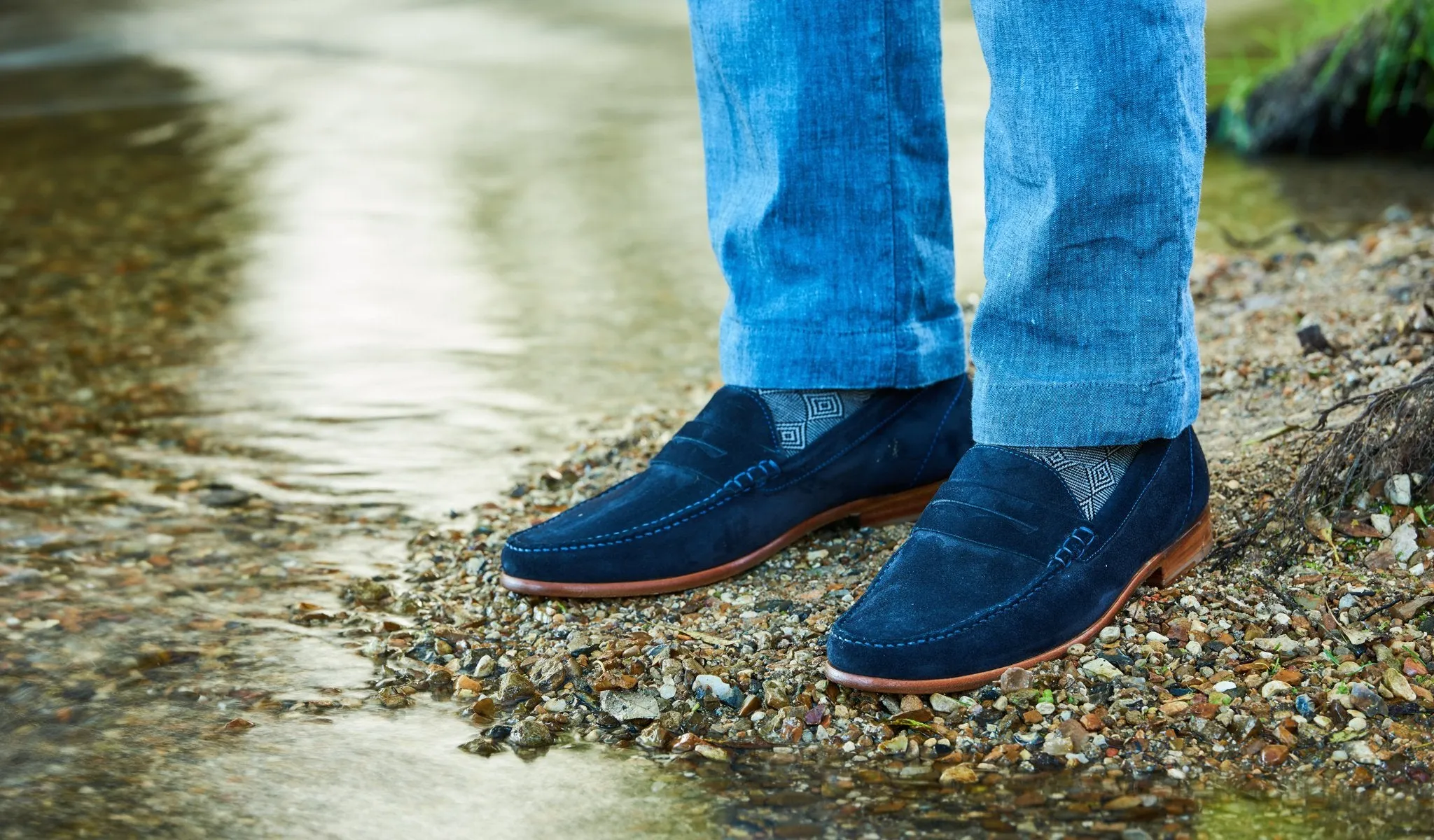 William - Navy Perf Hand Painted / Blue Saddle sold by Barker Shoes product image thumbnail 5