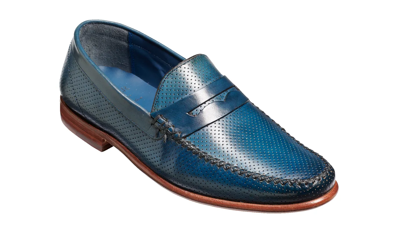 William - Navy Perf Hand Painted / Blue Saddle made by Barker Shoes