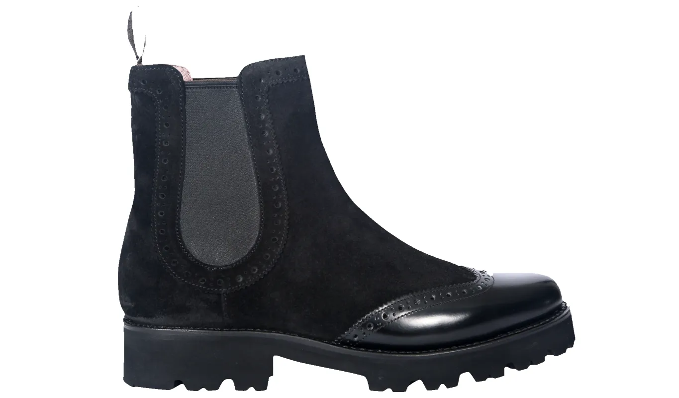 Jessie - Black Suede / Black Polish Wing sold by Barker Shoes