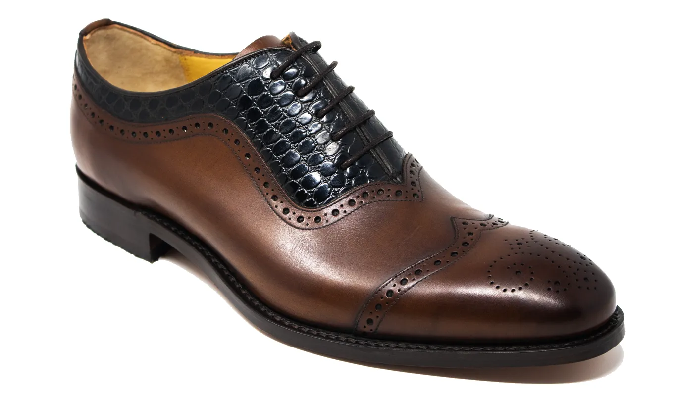 Nicholas - Walnut Calf Navy Alligator sold by Barker Shoes