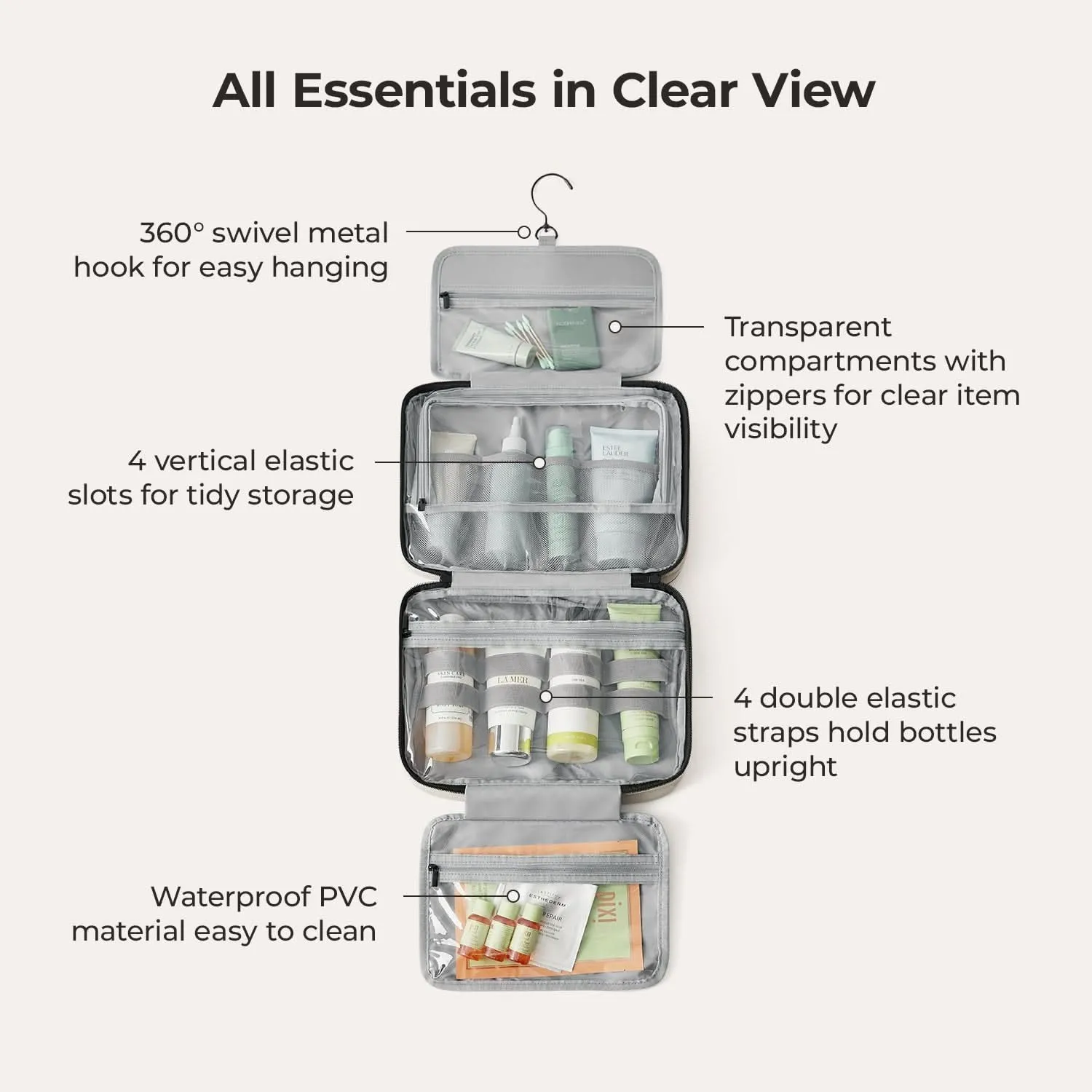 Walker Hanging Travel Toiletry Bag with Waterproof Compartment sold by Bagsmart product image thumbnail 2