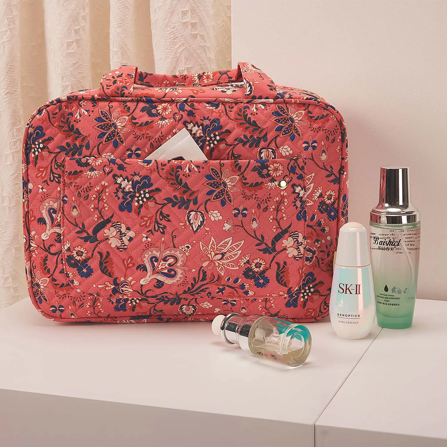 Bonchemin Red Floral The Space Saver Toiletry Bag sold by Bagsmart product image thumbnail 5