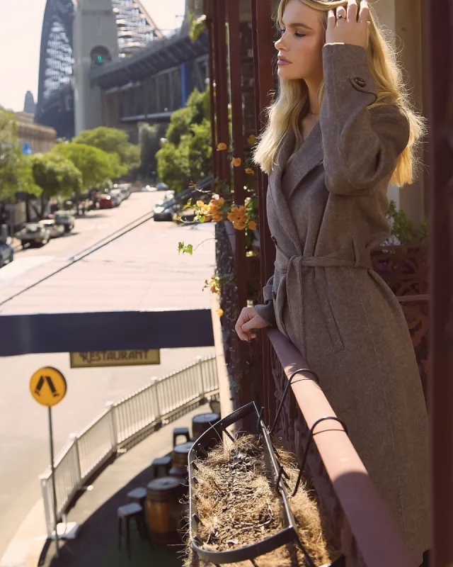 Front Runner Wool Blend Belted Coat - Walnut sold by Belle & Bloom