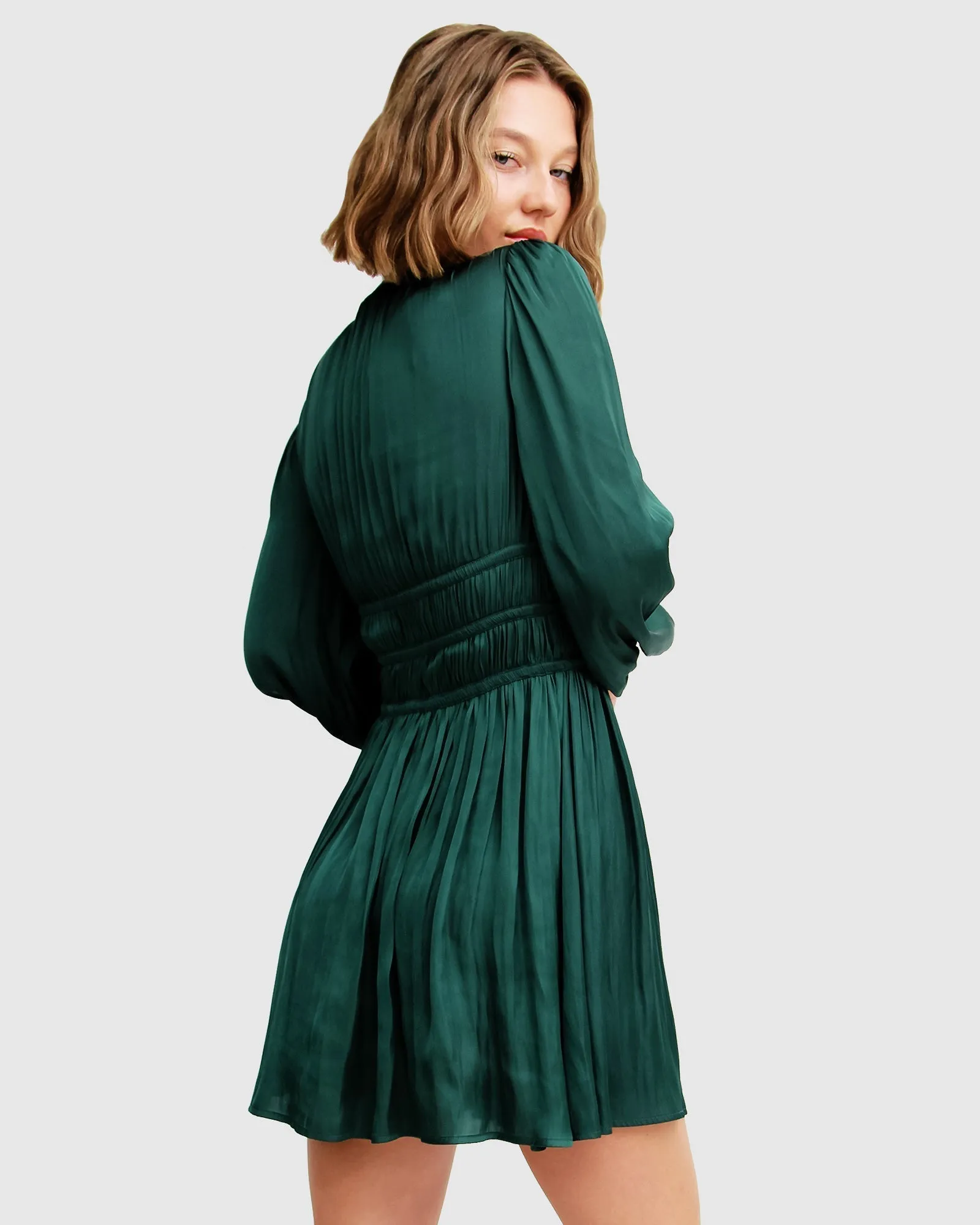Shine Bright Ruched Mini Dress - Dark Green sold by Belle & Bloom product image thumbnail 3