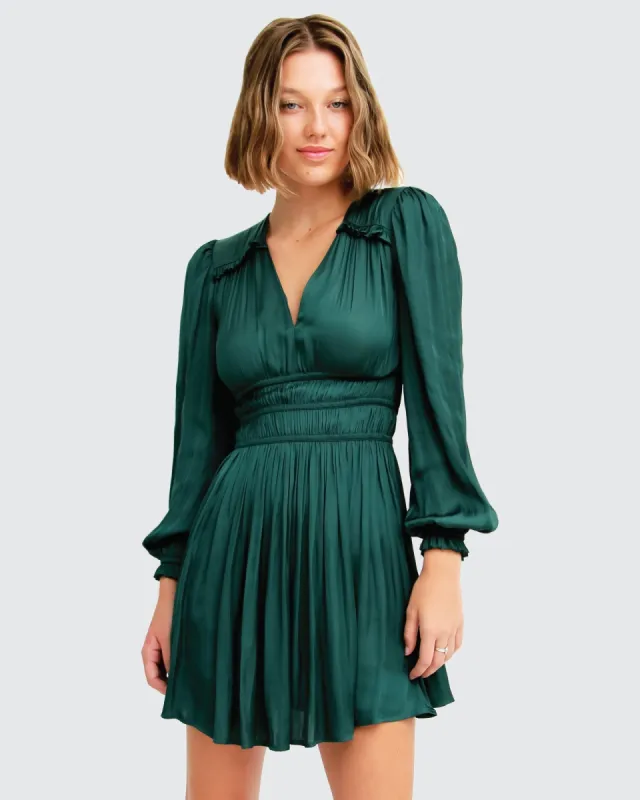 Shine Bright Ruched Mini Dress - Dark Green sold by Belle & Bloom