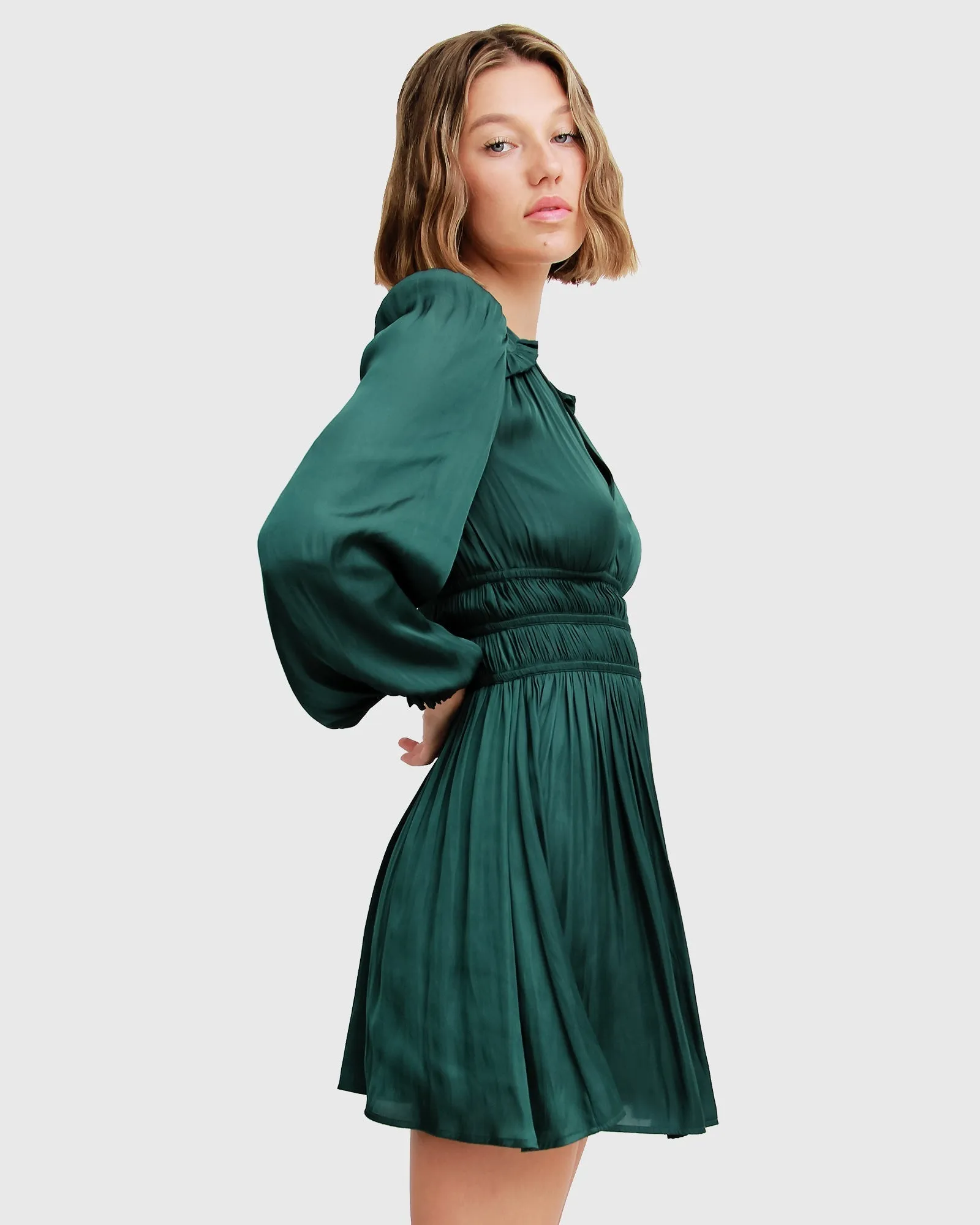 Shine Bright Ruched Mini Dress - Dark Green sold by Belle & Bloom product image thumbnail 2