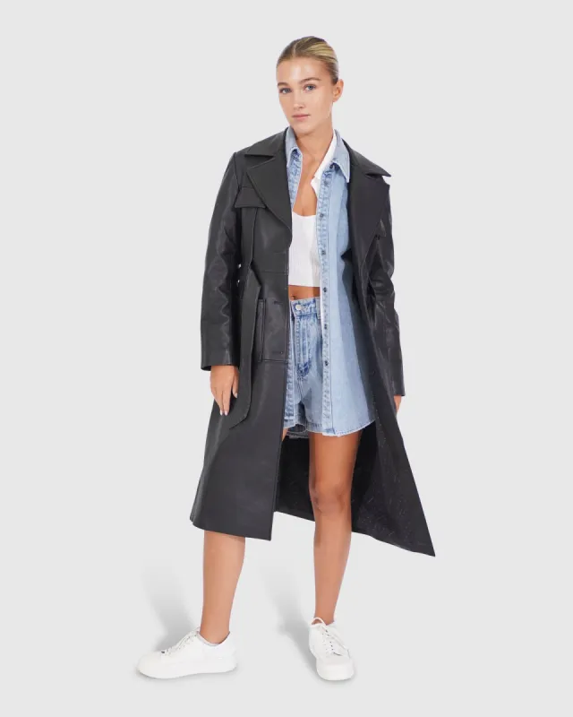 Unstoppable Leather Trench - Black sold by Belle & Bloom