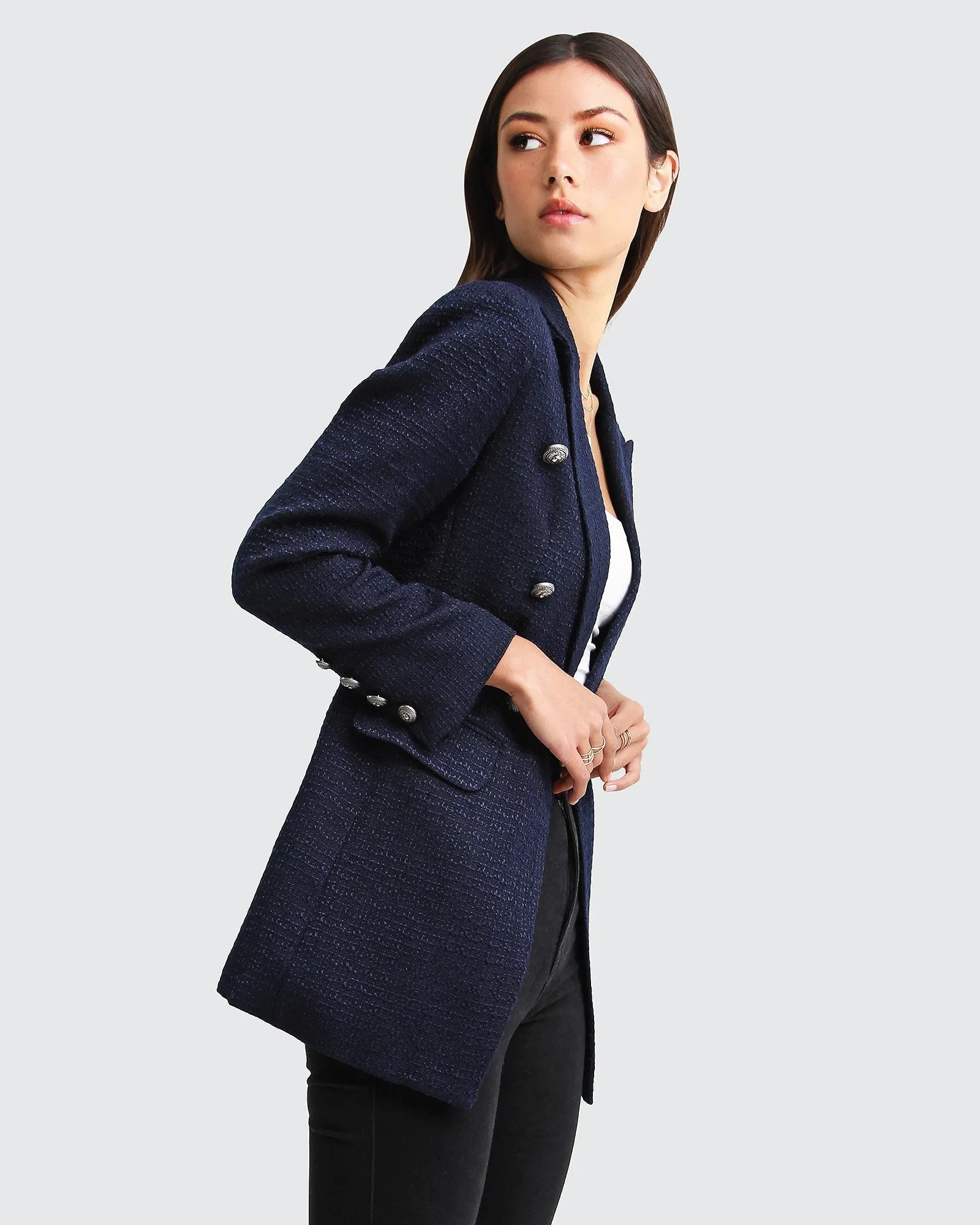 Princess Polina Textured Weave Blazer - Navy sold by Belle & Bloom product image thumbnail 3
