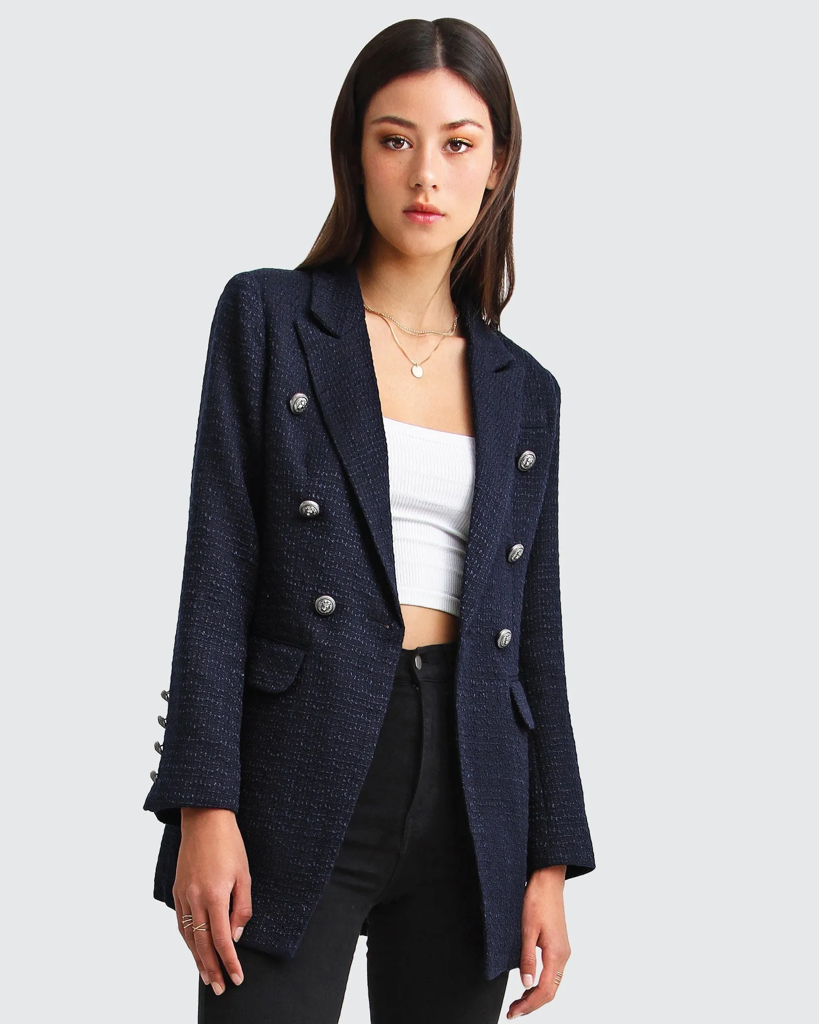 Princess Polina Textured Weave Blazer - Navy sold by Belle & Bloom