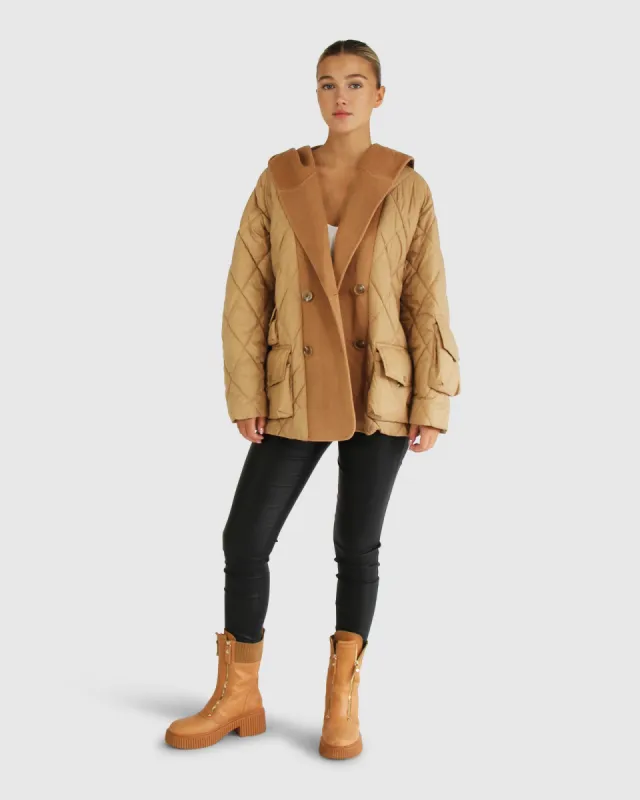 Only You Quilted Utility Puffer Jacket - Camel sold by Belle & Bloom