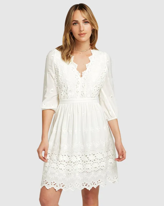 Sweet Talk Eyelet Mini Dress - White sold by Belle & Bloom