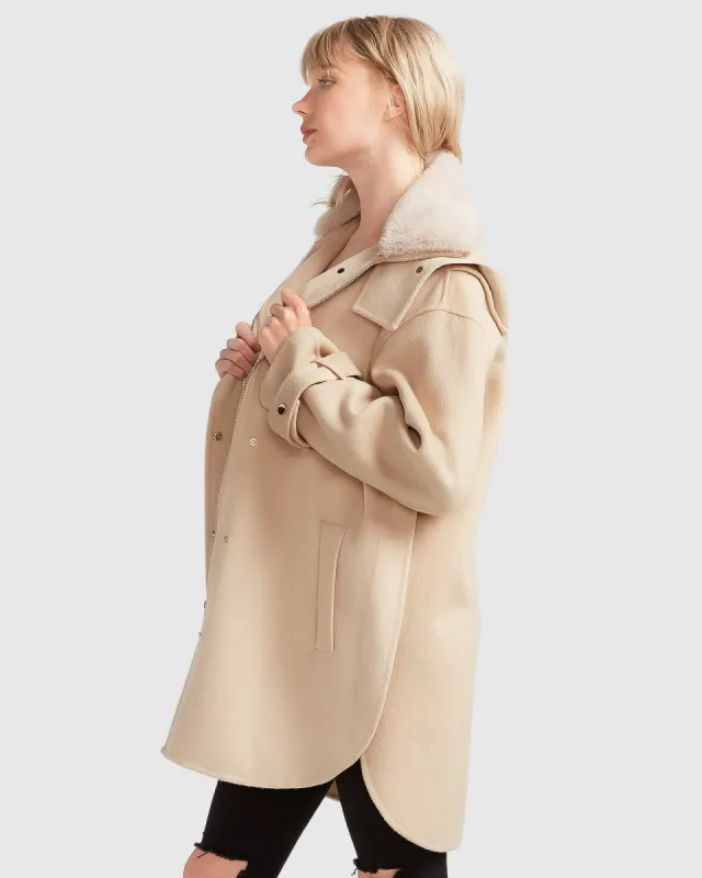Heavy Hearted Wool Blend Detachable Hooded Coat - Pale Oat sold by Belle & Bloom