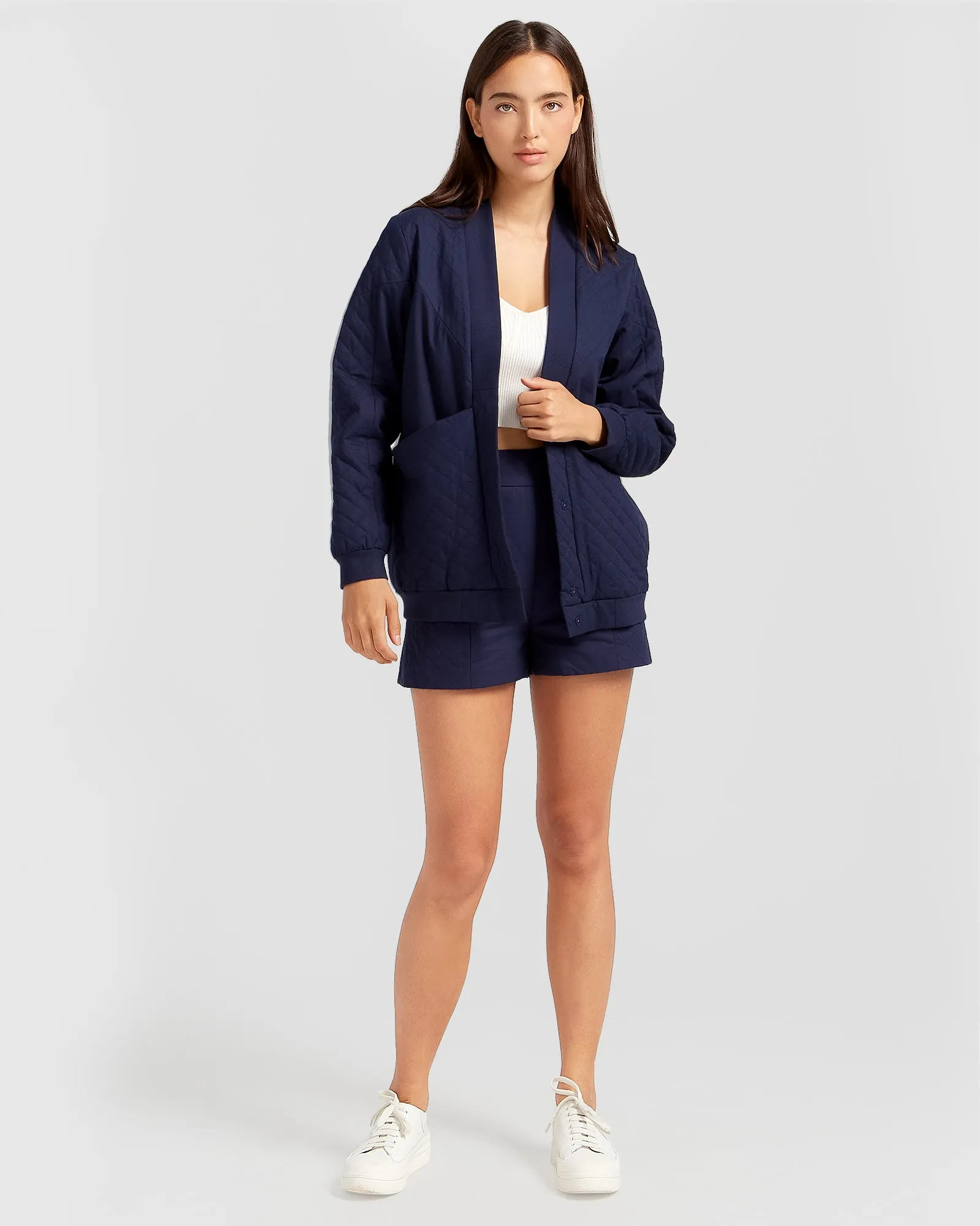 Over It Quilted Bomber - Navy sold by Belle & Bloom