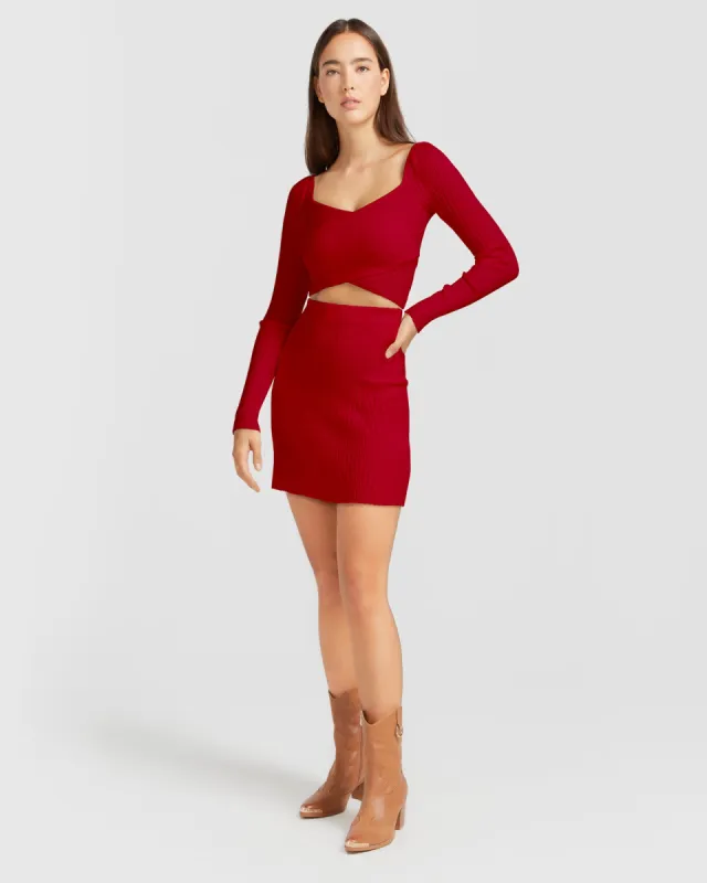 C'est Belle Knit Mini Skirt - Red made by Belle & Bloom