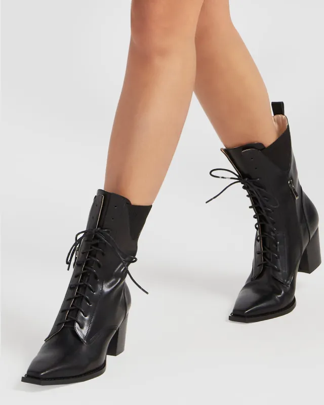 Jumping Ship Laced Boot - Black made by Belle & Bloom