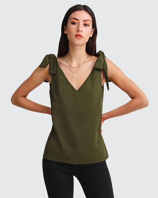 Feel For You V-Neck Top - Military sold by Belle & Bloom