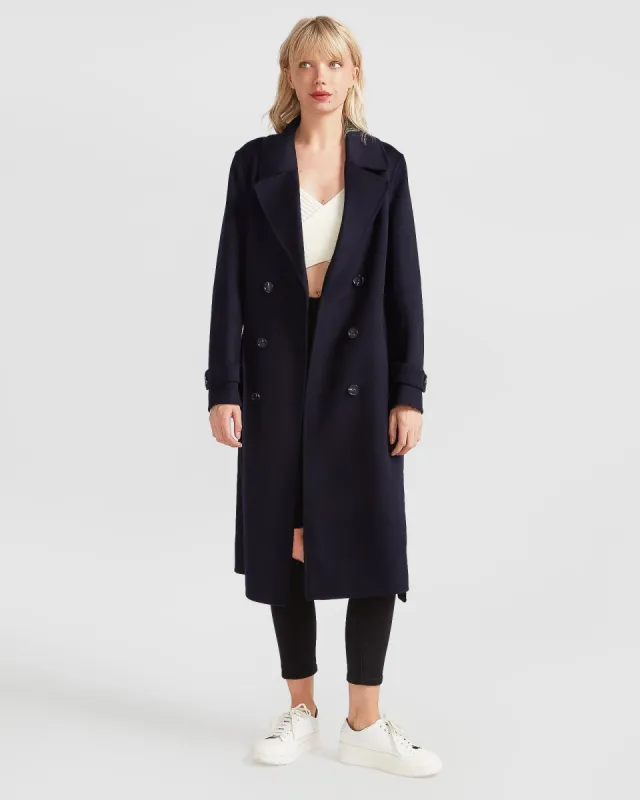 Front Runner Wool Blend Belted Coat - Navy sold by Belle & Bloom
