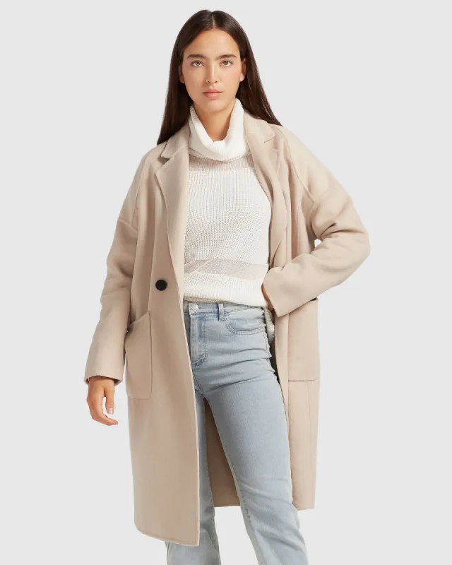 Publisher Double-Breasted Wool Blend Coat - Sand sold by Belle & Bloom