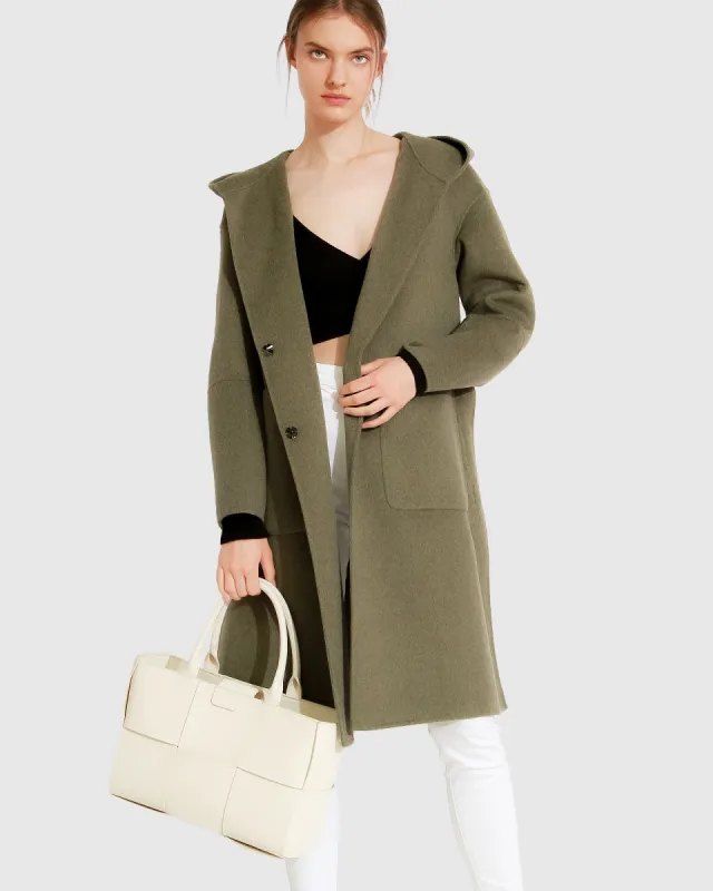 Walk This Way Wool Blend Oversized Coat - Army Green sold by Belle & Bloom
