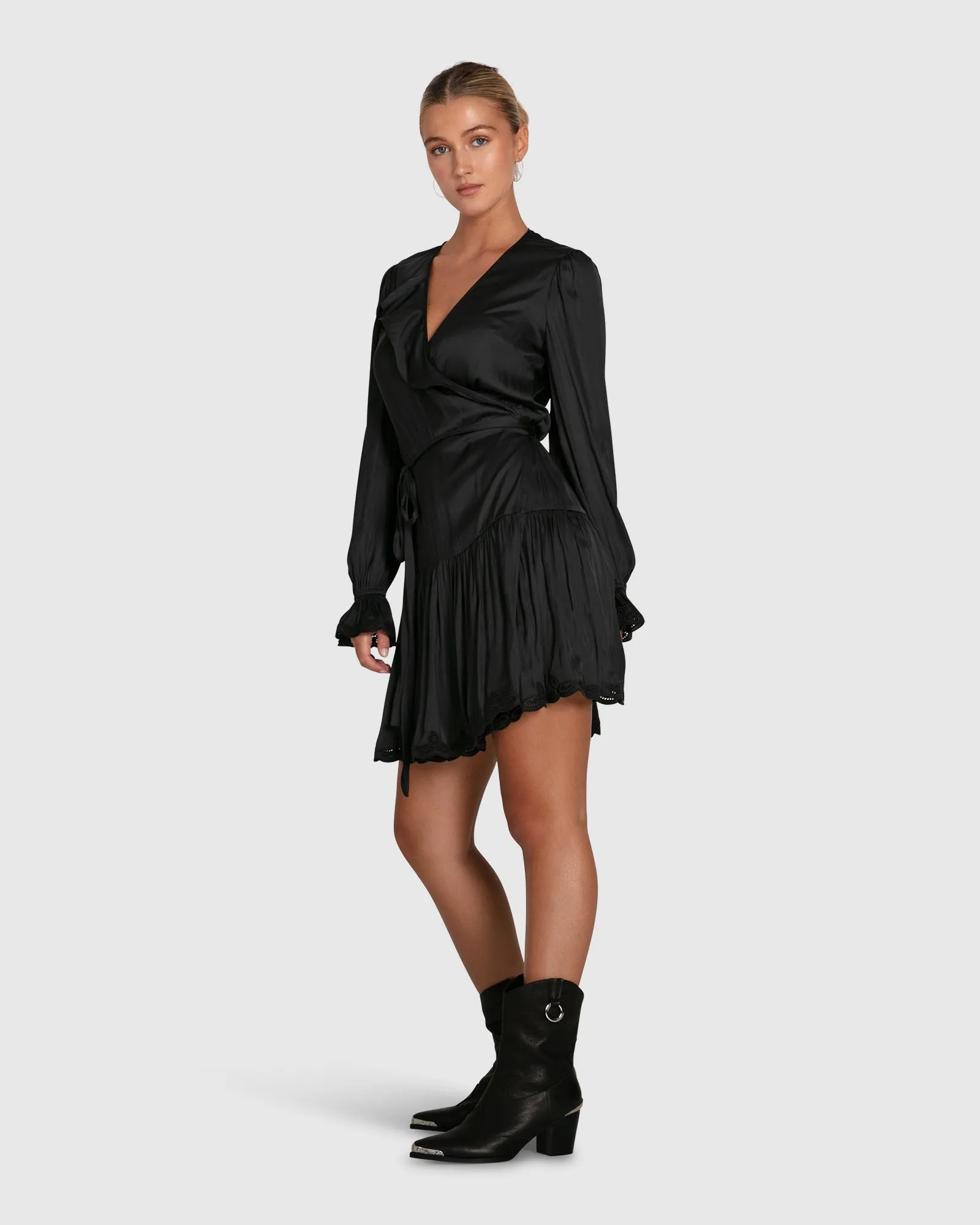 Wild Flower Embroidered Wrap Dress - Black sold by Belle & Bloom product image thumbnail 3