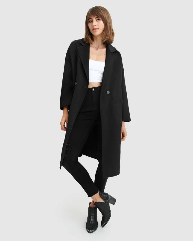 Publisher Double-Breasted Wool Blend Coat - Black sold by Belle & Bloom
