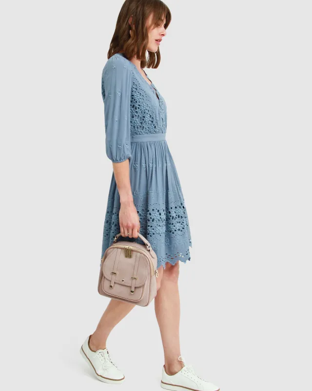 Sweet Talk Eyelet Mini Dress - Dusty Blue sold by Belle & Bloom