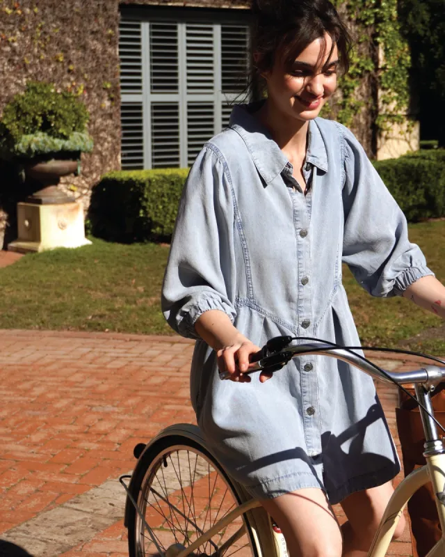 Supercut Denim Dress - Mid Denim sold by Belle & Bloom