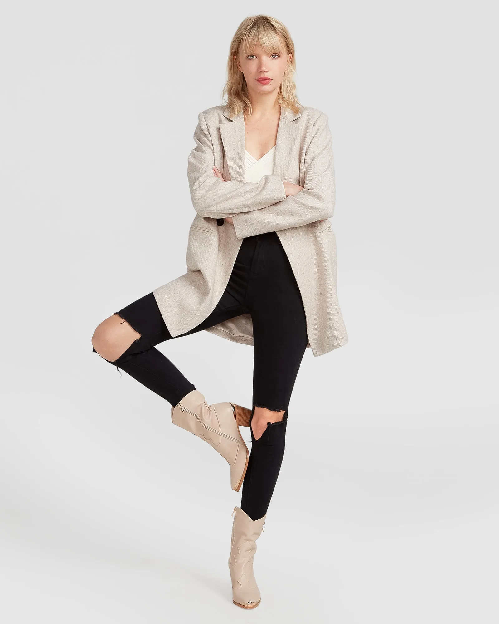 Kensington Wool Blend Oversized Blazer - Natural sold by Belle & Bloom