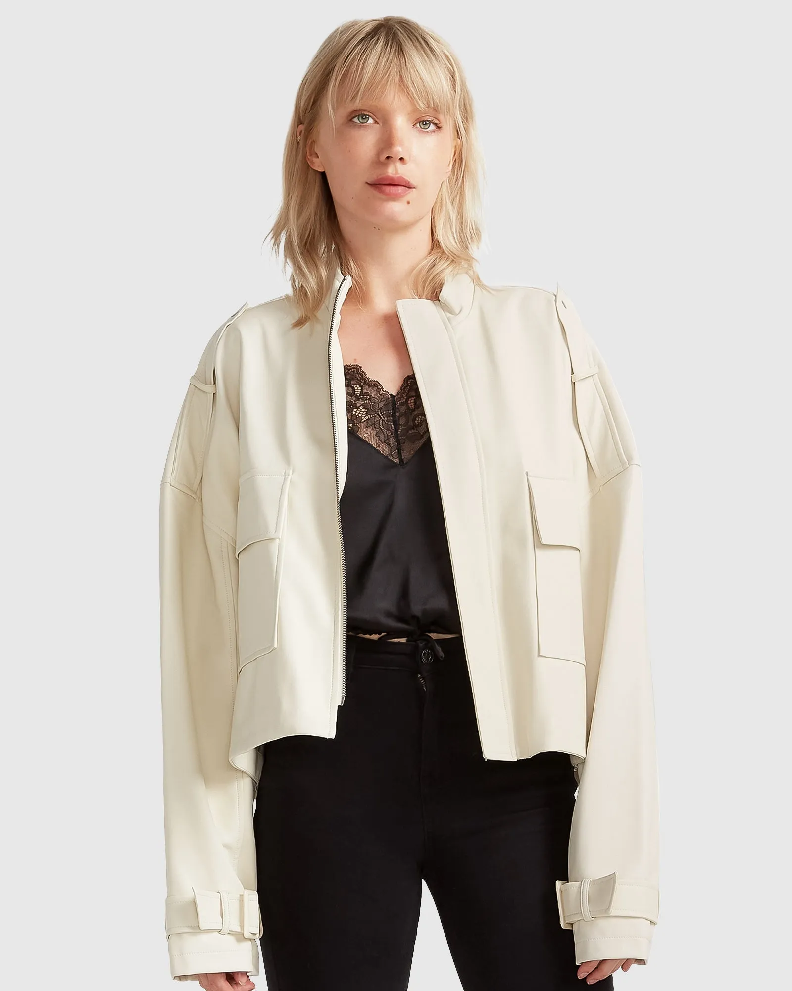 Reload Draped Leather Look Jacket - Cream sold by Belle & Bloom product image thumbnail 3