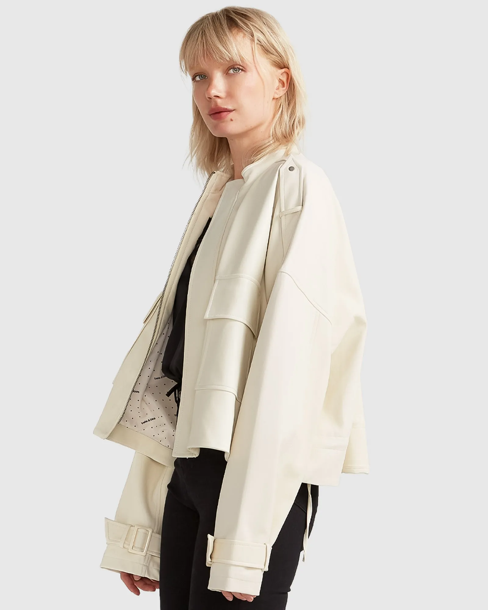 Reload Draped Leather Look Jacket - Cream sold by Belle & Bloom product image thumbnail 4