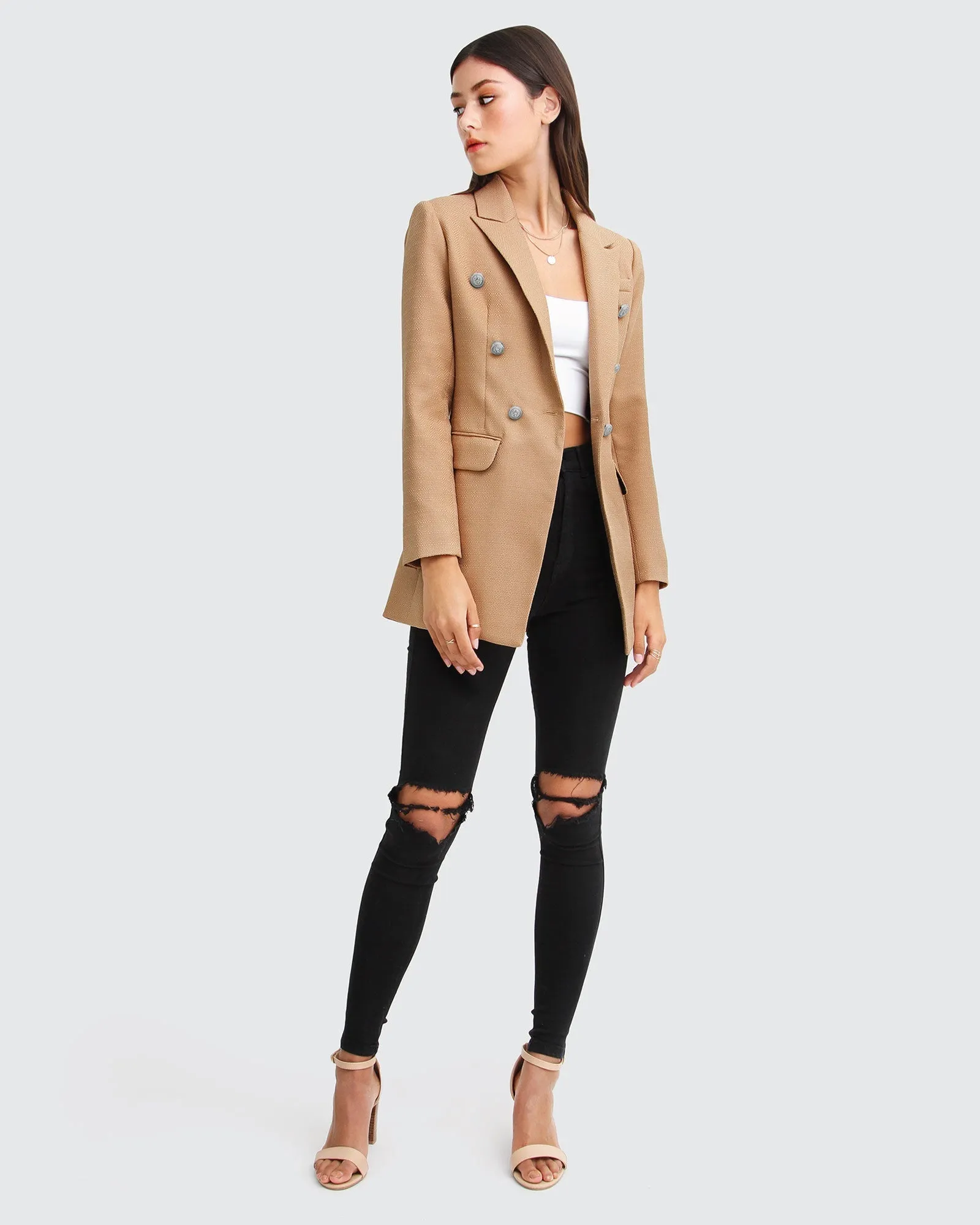 Princess Polina Textured Weave Blazer - Camel sold by Belle & Bloom