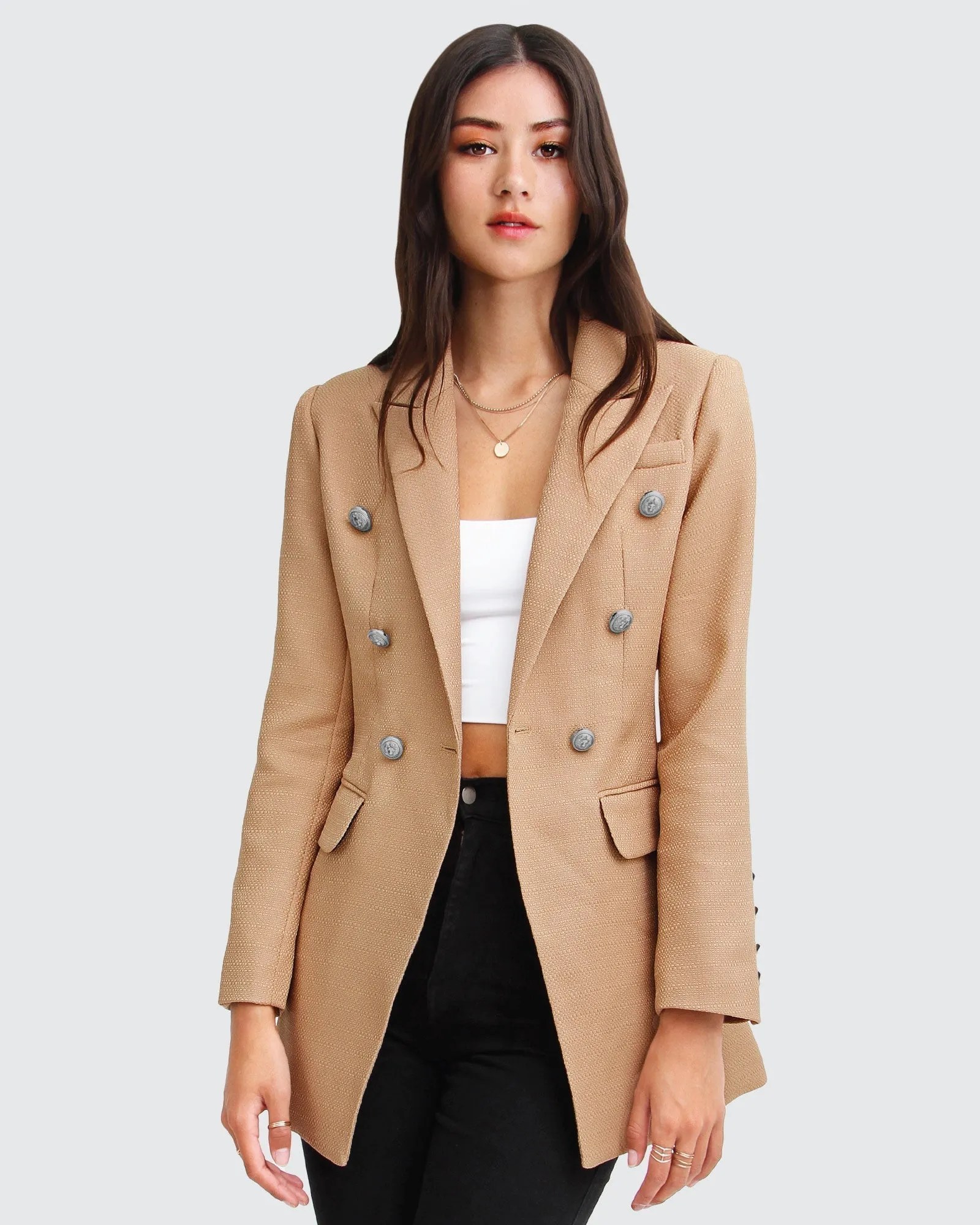 Princess Polina Textured Weave Blazer - Camel sold by Belle & Bloom product image thumbnail 2