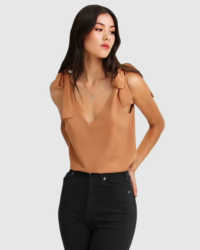 Feel For You V-Neck Top - Camel sold by Belle & Bloom