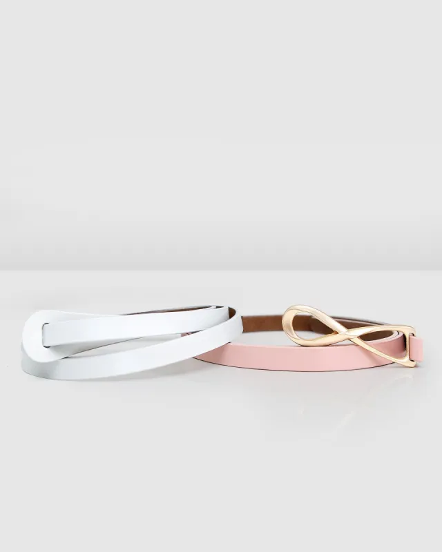 Leather Tie Belt  2 pack - Pink / White sold by Belle & Bloom