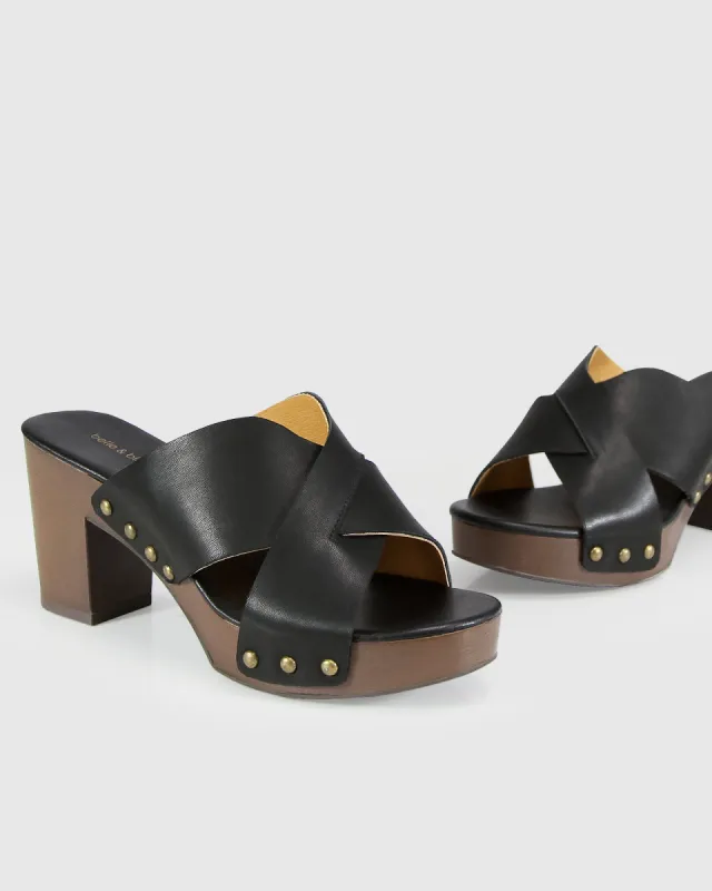 Midtown Clog Mule - Black/Chocolate sold by Belle & Bloom