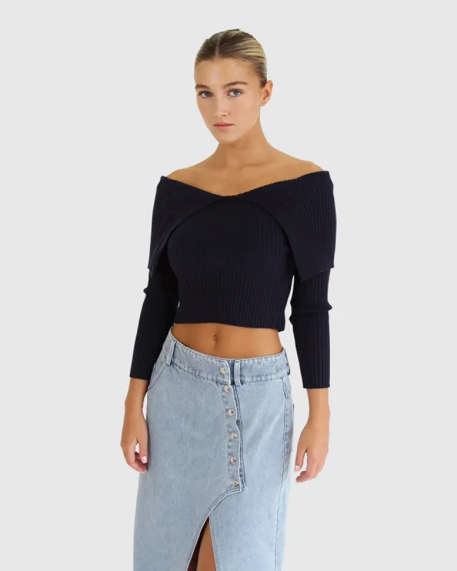 More Than Words Collared Knit Top - Navy made by Belle & Bloom