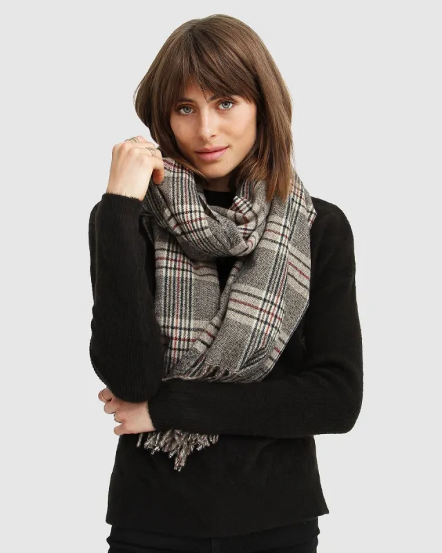 Aspen Plaid Scarf - Military sold by Belle & Bloom