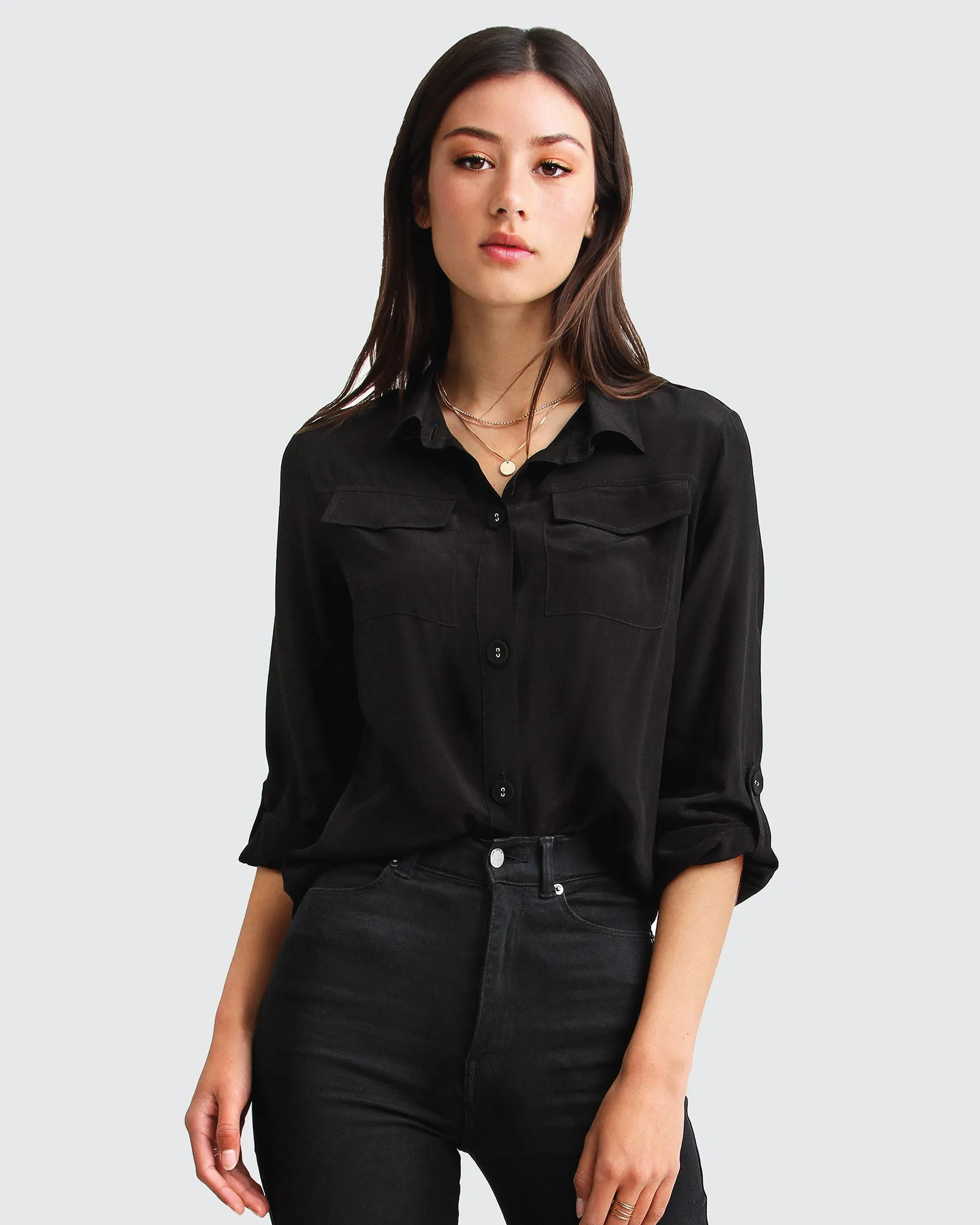 Eclipse Rolled Sleeve Blouse - Black sold by Belle & Bloom product image thumbnail 2