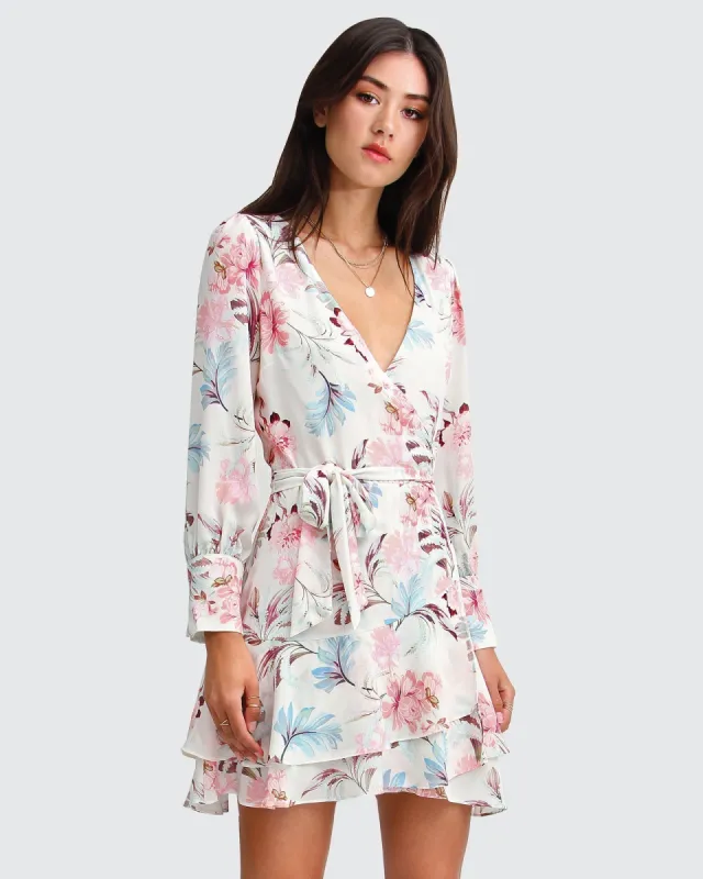 A Night With You Mini Wrap Dress - Cream FINAL SALE sold by Belle & Bloom