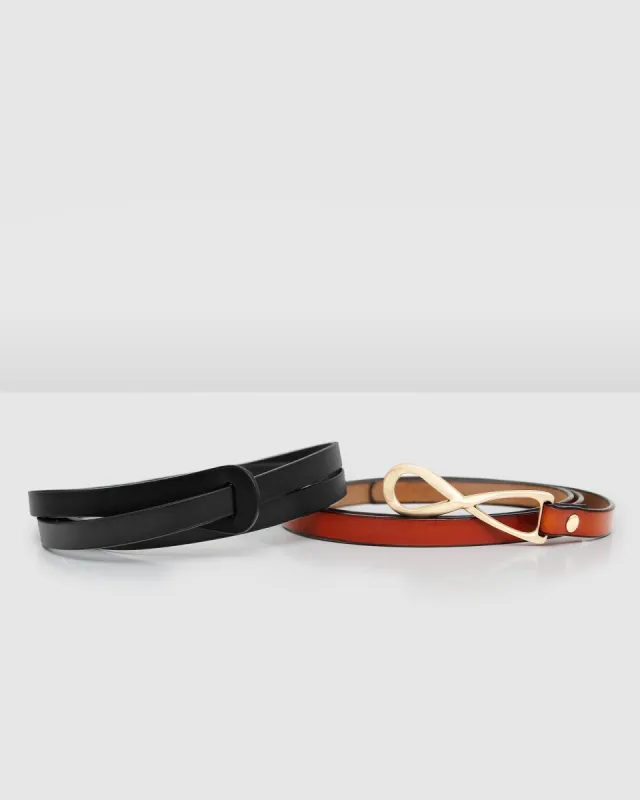 Leather Tie Belt  2 pack - Brown / Black sold by Belle & Bloom