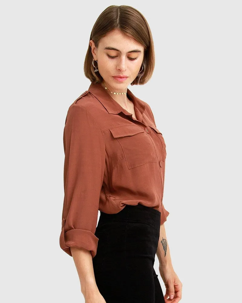Eclipse Rolled Sleeve Blouse - Brown FINAL SALE sold by Belle & Bloom product image thumbnail 2