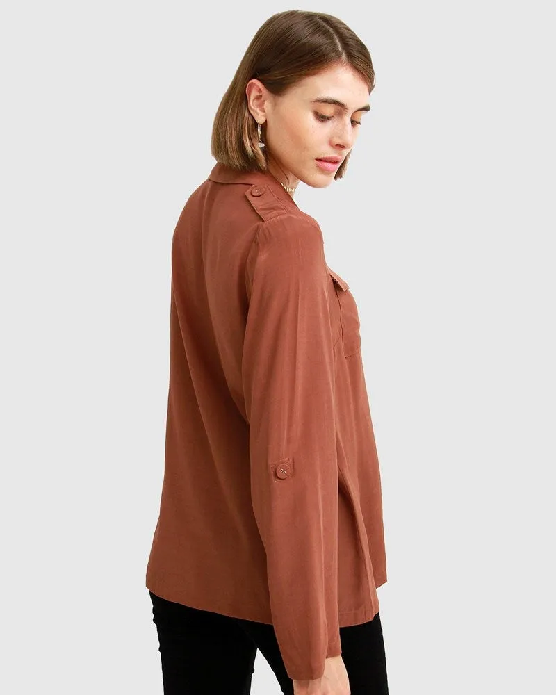 Eclipse Rolled Sleeve Blouse - Brown FINAL SALE sold by Belle & Bloom product image thumbnail 3